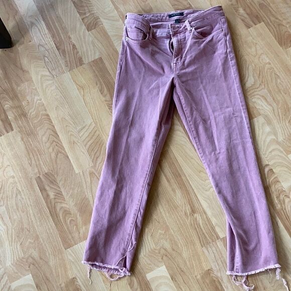 Vintage Lauren Ralph Lauren cropped raw edge hem Barbiecore ankle jeans 6 pink - Picture 2 of 14